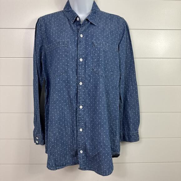 Lucky Brand Polka Dot Button Front Denim Boyfriend Shirt Medium Wash sz S - Picture 1 of 7